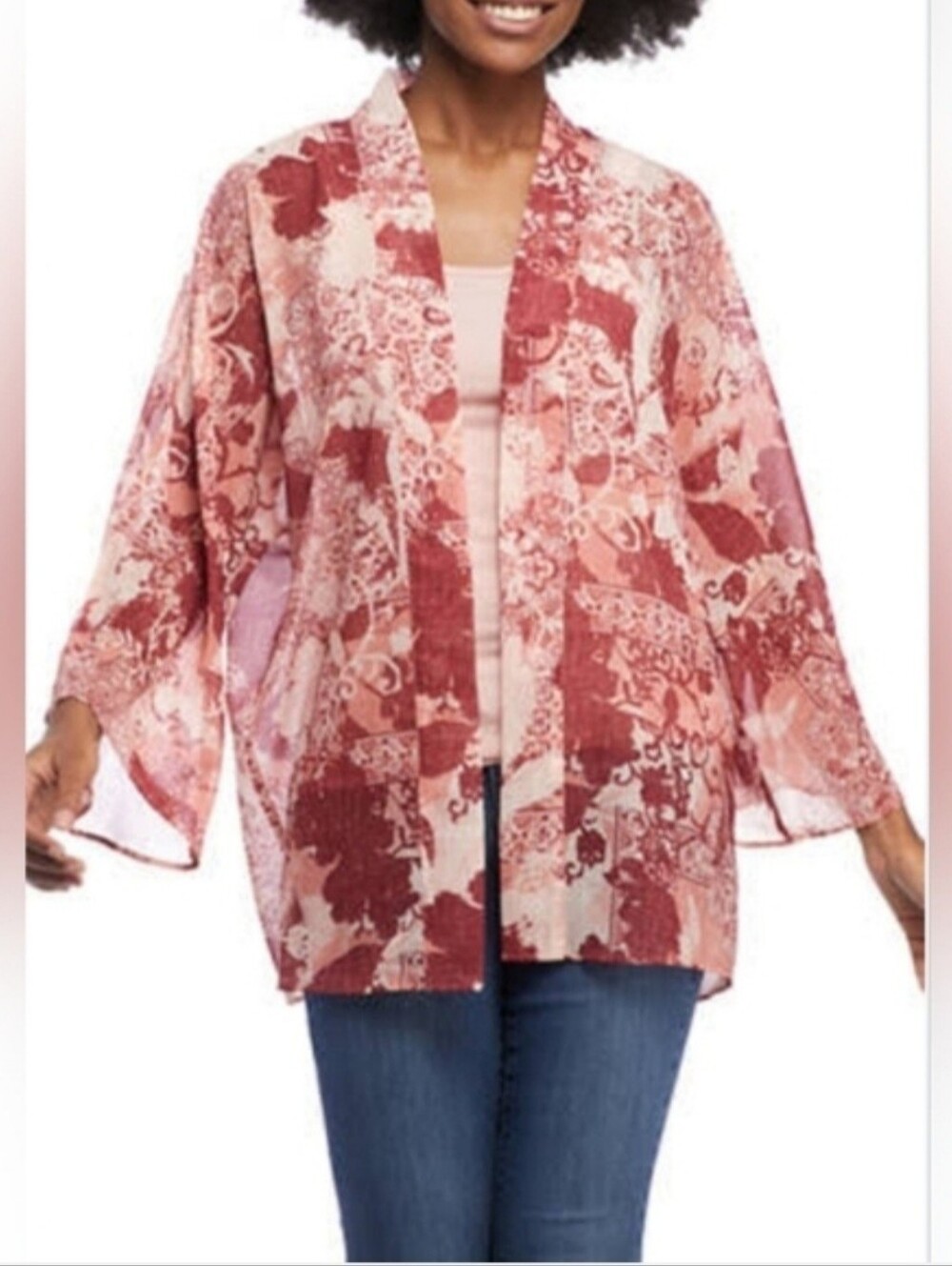 Wonderly Pink Mauve Floral Sheer Kimono/Swimcover NWT
